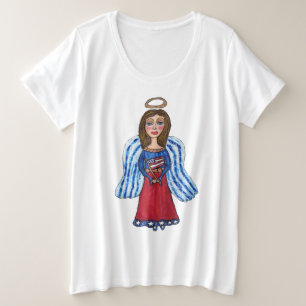 American Patriotic Angel Red White Blue USA Flag Plus Size T-Shirt