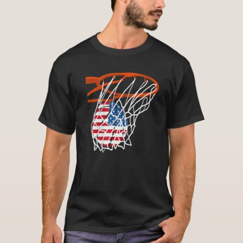 American Patriotic Basketball 4th Of July Us Flag  T_Shirt