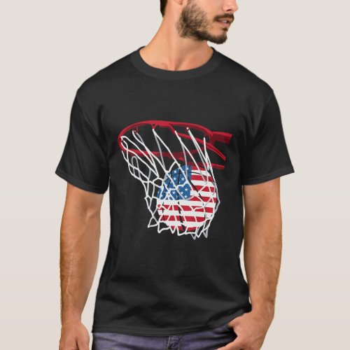 American Patriotic Basketball 4Th Of July Us Flag  T_Shirt