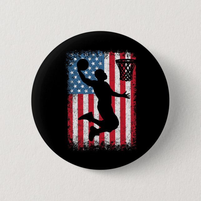 American Patriotic Bysketbyll 4th Of July Us Flag  Button (Front)
