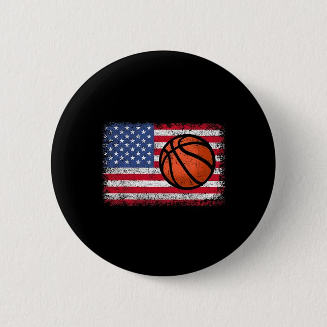 American Patriotic Bysketbyll 4th Of July Us Flag  Button (Front)