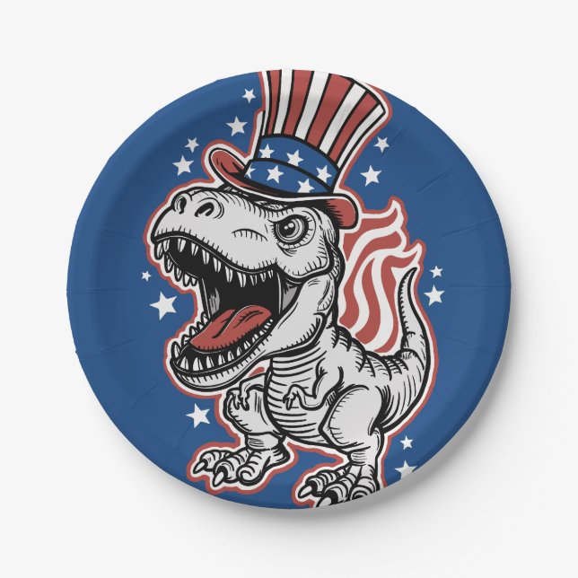 American Patriotic Dinosaur Paper Plates (Front)