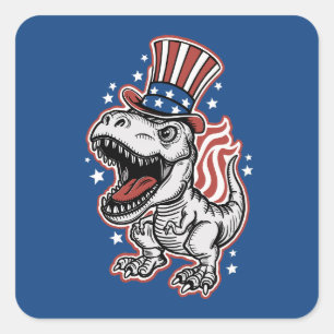 American Patriotic Dinosaur Square Sticker