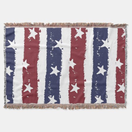American Patriotic Distressed Stripes Throw Throw Blanket