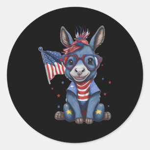 American Patriotic Donkey Glasses Usa Flag 4Th Of  Classic Round Sticker