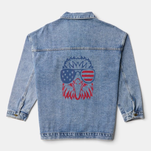 American Patriotic Eagle 4th July Cool Usa Flag Ea Denim Jacket (Back)