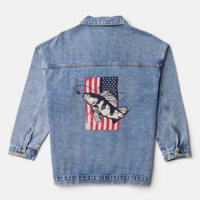 American Patriotic Fishing Fourth of July Denim Jacket (Back)
