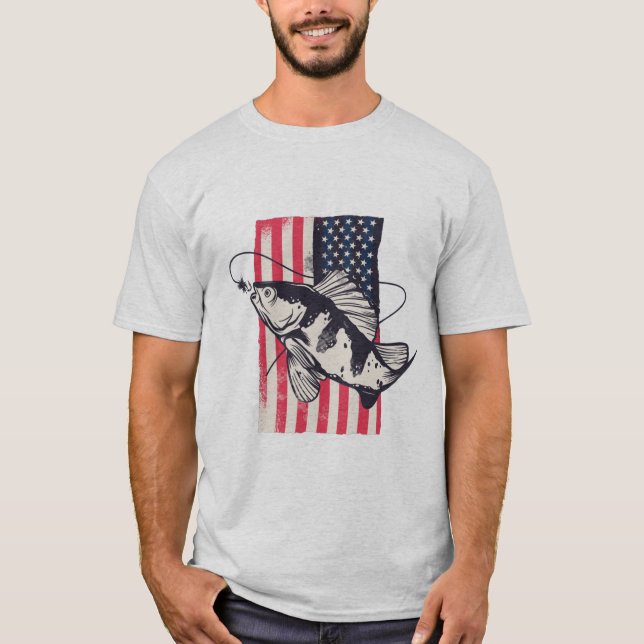 American Patriotic Fishing Fourth of July T-Shirt (Front)