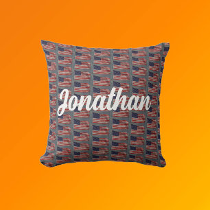 American Patriotic Flag Art Your Name White Text Throw Pillow