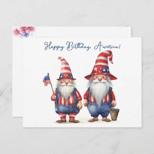 American Patriotic Gnomes Holiday Postcard (Front/Back)