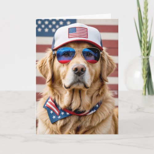 American Patriotic Golden Retriever Birthday Card