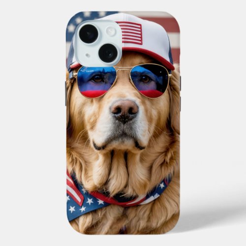 American Patriotic Golden Retriever iPhone 15 Case