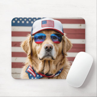 American Patriotic Golden Retriever Mouse Pad
