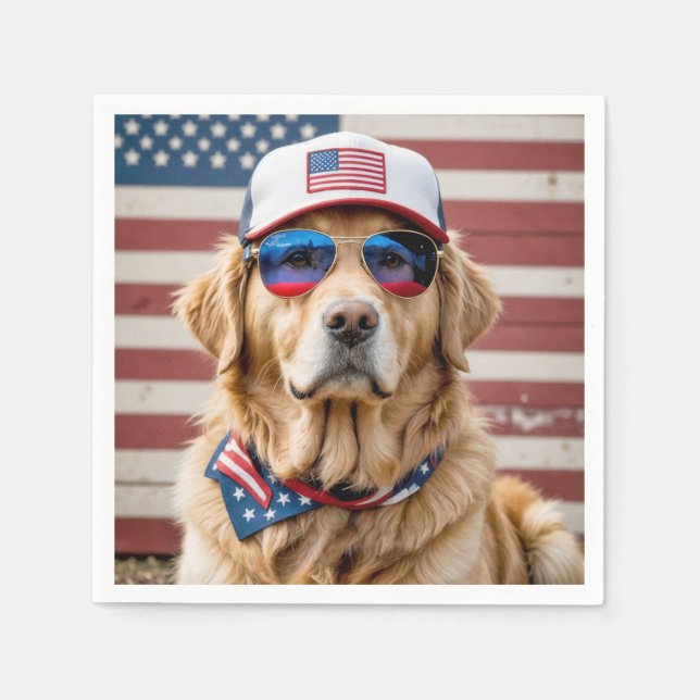 American Patriotic Golden Retriever Napkins (Front)