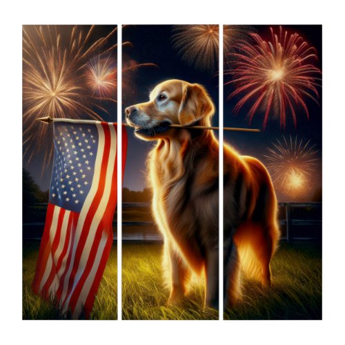 American Patriotic Golden Retriever Triptych