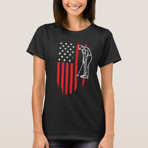 American Patriotic Golfer Usa Flag Retro Golf T_Shirt