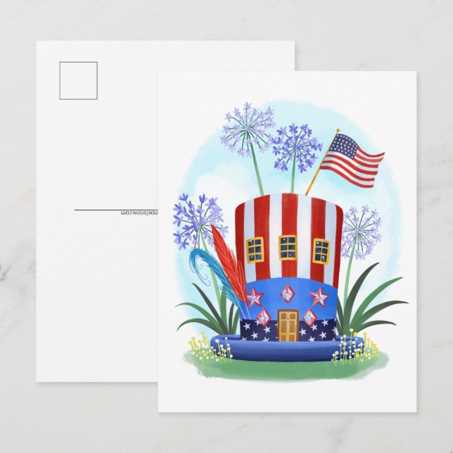 American Patriotic Hat House Postcard (Front/Back)
