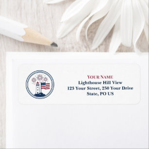 American Patriotic Lighthouse Red Blue Fireworks Label