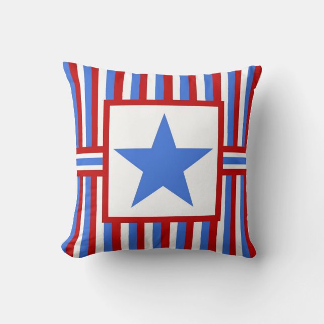 American Patriotic Modern Folk Art Throw Pillow (Front)
