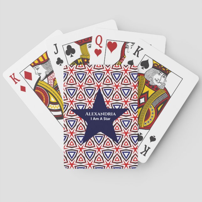  American Patriotic Red White Blue Star Pattern Poker Cards (Back)