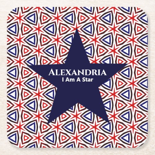  American Patriotic Red White Blue Star Pattern Square Paper Coaster