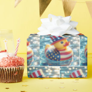 American Patriotic Rubber Duck In Pool Wrapping Paper