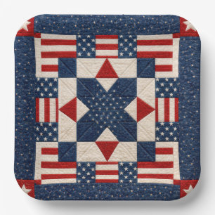 American Patriotic Star Spangled Quilt Paper Plates