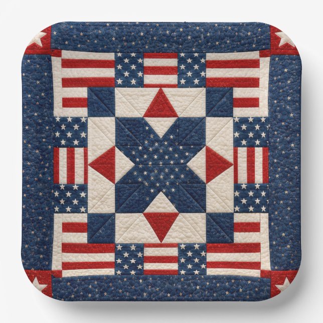 American Patriotic Star Spangled Quilt Paper Plates (Front)