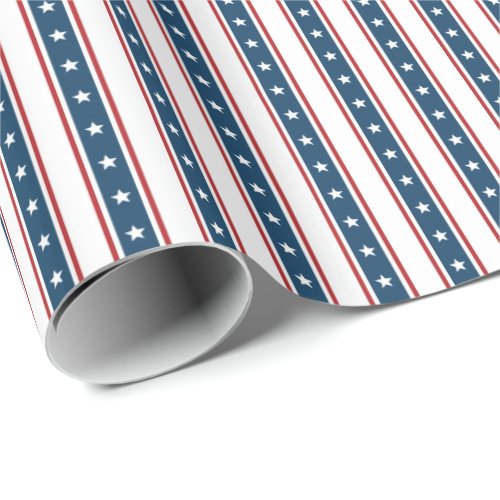 American Patriotic Stars and Stripes Pattern Wrapping Paper