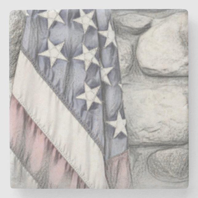 American Patriotic US Flag on the Wall Stone Coaster (Front)