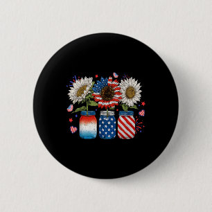 American Patriotic Usa Flag Jars With Sunflower 4t Button