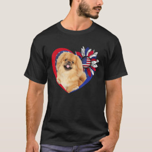 American Pekingese Dog Heart 4th Of July USA Flag  T-Shirt