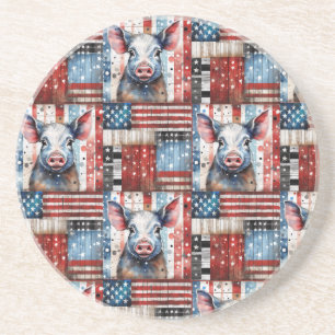 American Pig Farm folk art Coaster