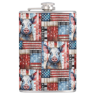 American Pig Farm folk art Flask