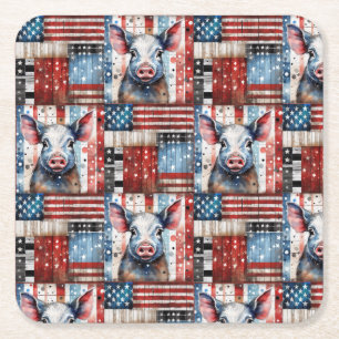 American Pig Farm folk art Square Paper Coaster
