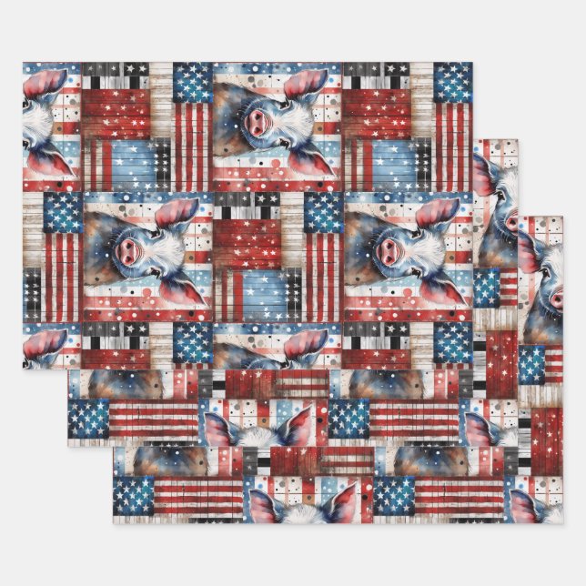 American Pig Farm folk art Wrapping Paper Sheets (Set)