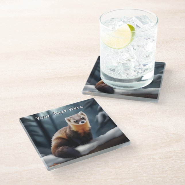 American Pine Marten Glass Coaster (Angled)