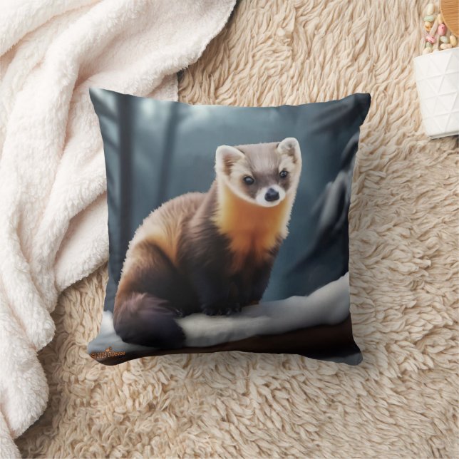 American Pine Marten Throw Pillow (Blanket)