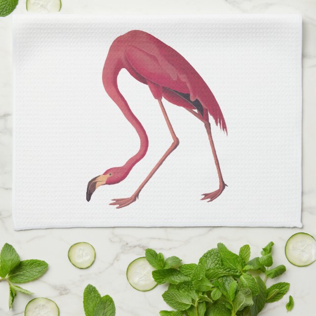 American Pink Flamingo Vintage Art Kitchen Towel (Folded)