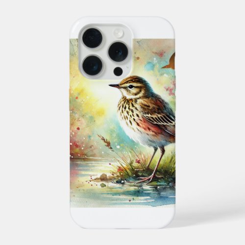 American Pipit 060724AREF124 _ Watercolor iPhone 15 Pro Case
