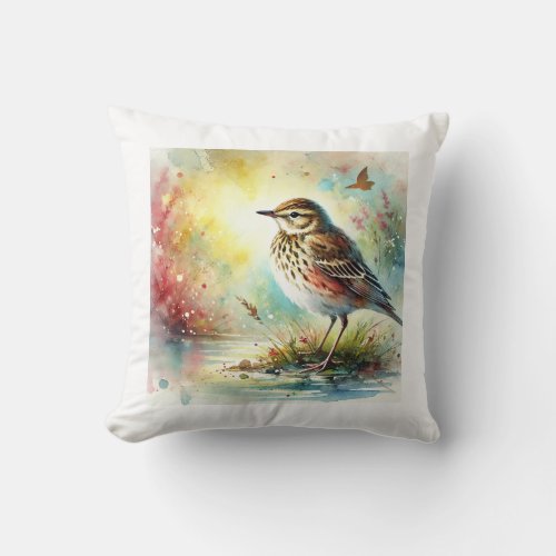 American Pipit 060724AREF124 _ Watercolor Throw Pillow