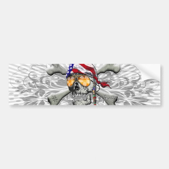 American Pirate Skull and Cross Bones Bumper Sticker (Front)