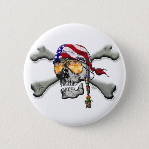American Pirate Skull and Cross Bones Button