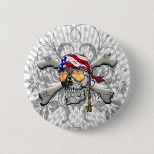 American Pirate Skull and Cross Bones Button