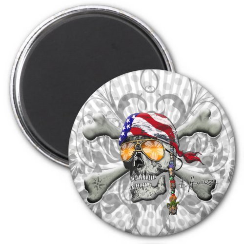 American Pirate Skull and Cross Bones Magnet