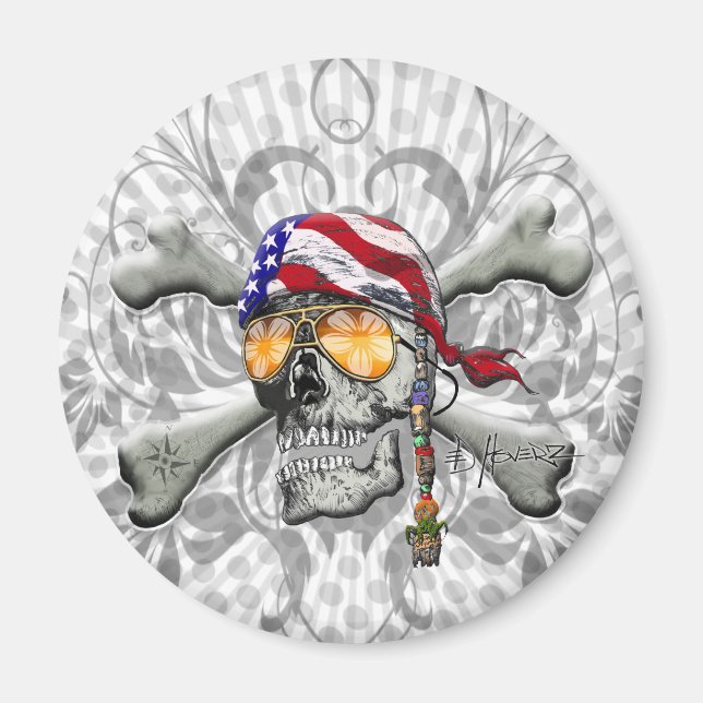 American Pirate Skull and Cross Bones Magnet (Front)