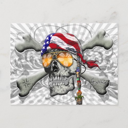 American Pirate Skull and Cross Bones Postcard