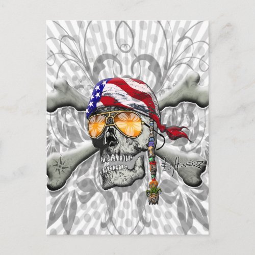 American Pirate Skull and Cross Bones Postcard