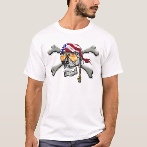 American Pirate Skull and Cross Bones T_Shirt
