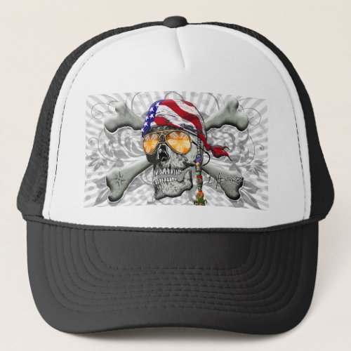 American Pirate Skull and Cross Bones Trucker Hat